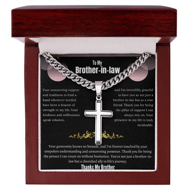 To My Brother-in-law - Artisan Cross Necklace on Cuban Chain w/ MC- Gift Set - SLDDL0041 - Sunshine Letters Co